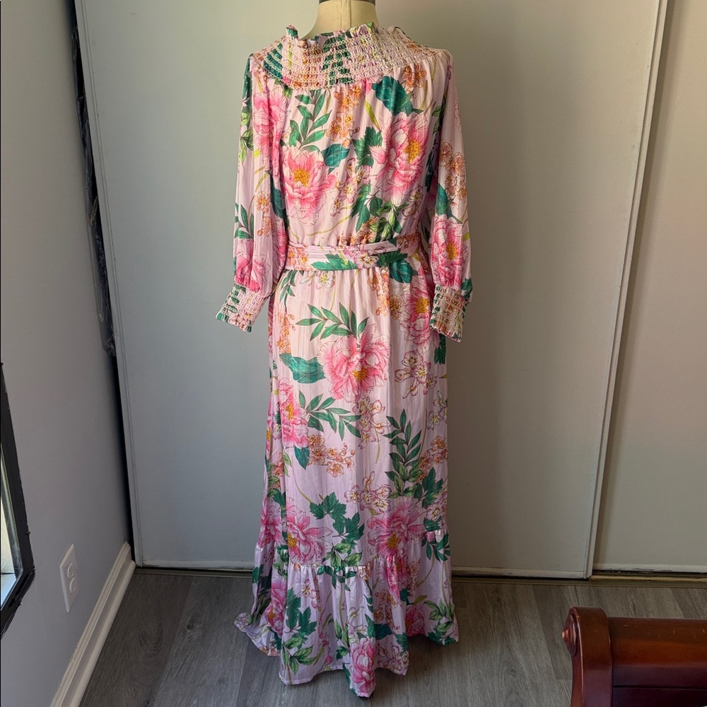 Floral Pink Maxi Dress with Belt Boston proper off the shoulder - Picture 6 of 8